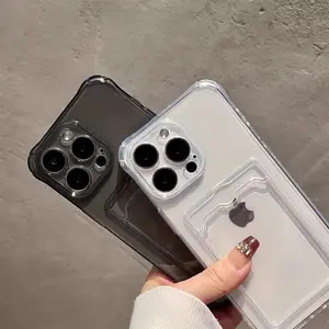 Crystal Clear Four-Corner Airbag Shockproof Phone Case Compatible with iPhone 16 Pro Max 17 Air 14 15 Plus 11 12 13 Pro Max Case, Full Coverage Lens Protection, Transparent Soft Cover with Photo Slot, Anti-Drop & Anti-Scratch Luxury Retro Style Gadget