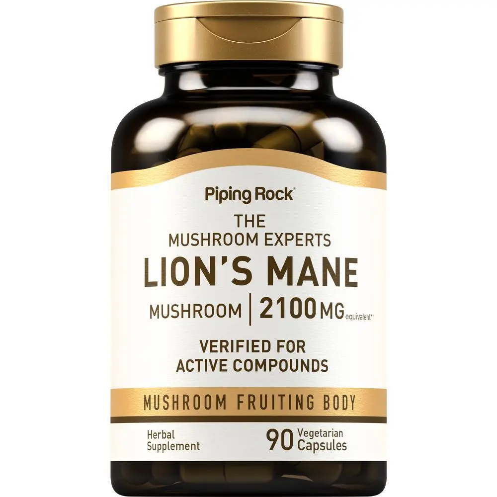 Piping Rock Lions Mane Supplement Capsules | 2100mg | 90 Count | Mushroom Fruiting Body Extract for Men and Women | Hericium Erinaceus | Vegetarian, Non-GMO, Gluten Free