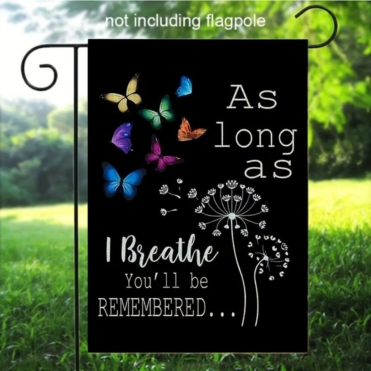 Garden Flag for Memorial Purposes, Featuring The Phrase 'As Long As I Breathe, You'Ll Be Remembered'. This Double-Sided Burlap Flag Measures 12X18 Inches And Is Designed for Outdoor Use, Suitable for Graves And Garden Decorations (FLAG ONLY). Flower