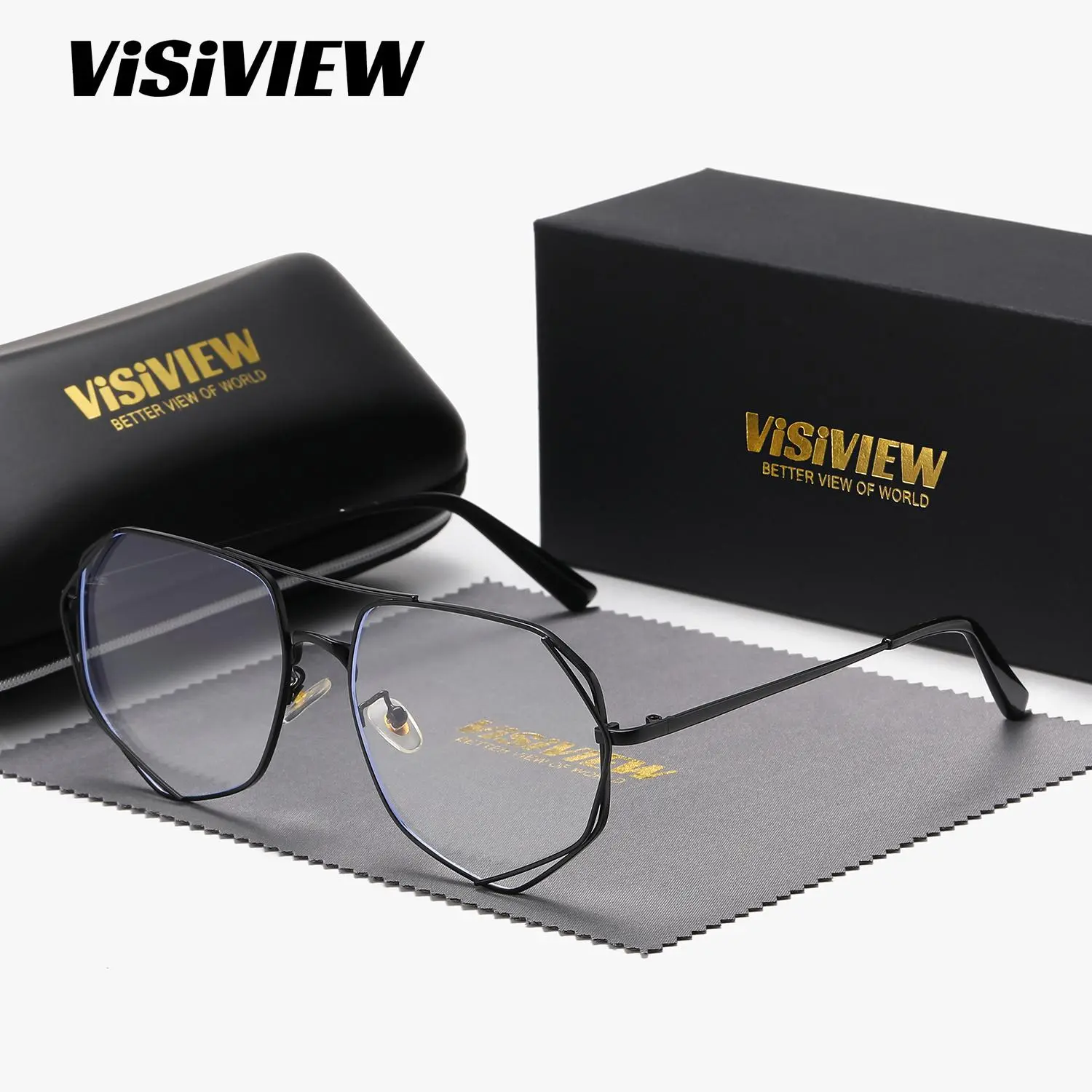 VISIVIEW unisex retro full-frame glasses with anti-blue light and polygonal clear lenses