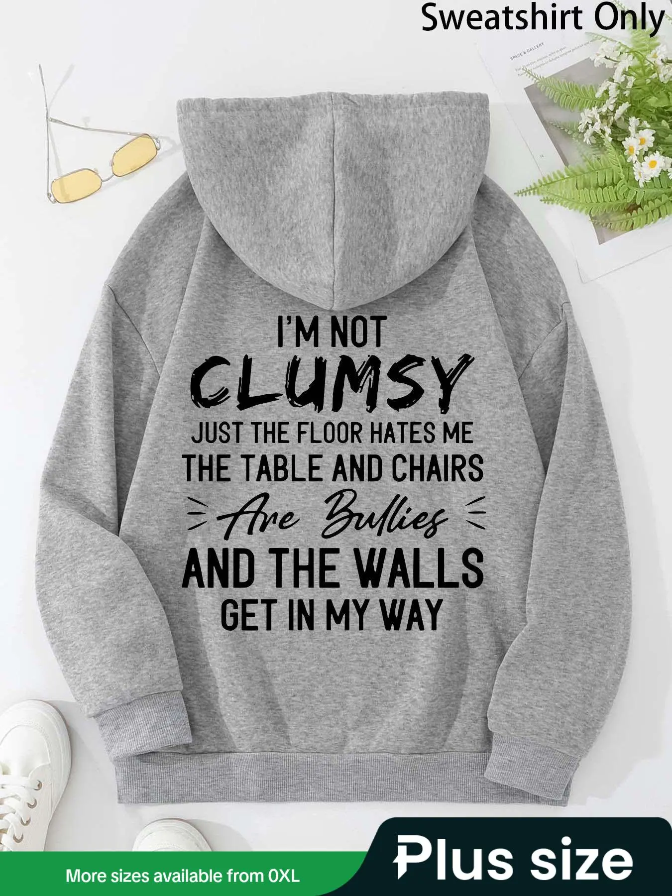【Plus Size】 Letter Print Drop Shoulder Hoodie, Fashion Casual Drawstring Pocket Hooded Sweatshirt for Daily Holiday Outdoor Wear, Women Clothing for Fall & Winter