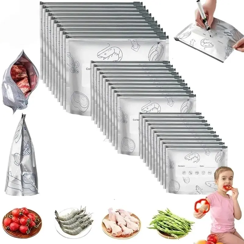 Reusable Aluminum Foil Storage Bags – Freezer & Pantry Food Organizer,30/60pcs