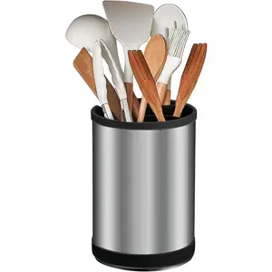 Kitchen utensil rack suitable for countertops, 360-degree rotation°Rotating Cooking Utensil Rack, 4-Slot Stainless Steel Utensil Rack, 6.7inch Large Utensil Rack, Suitable for Kitchen Countertop Spoons, Forks, Knife Holder