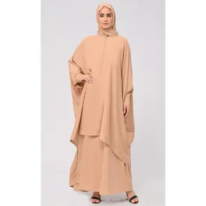 Islamic Front Zipper Double Layer Dress 2 pice set with hijab