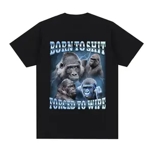 YD.S Print Cotton T-Shirt Anime Born To Shit Forced To Wipe Funny Gorilla Graphic T Shirt Fashion Short Sleeve T-shirt Women Casual T-shirts