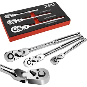 3-Piece Elbow Ratchet Set in Different Sizes, 1/2, 3/8, 1/4 Inch Drive Ratchet Set, 72-Tooth Quick-Release Swivel Head Ratchet Wrench Set