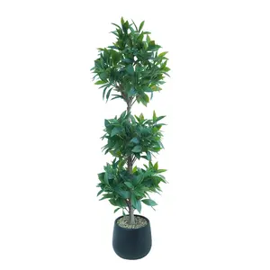 Artificial Bay Leaf Topiary Tree, Lifelike Laurel Tree with Realistic Silk Leaves, Adjustable Offshoots, Sturdy Pole, Faux Plant for Indoor/Outdoor Home & Garden Decor, White Pot