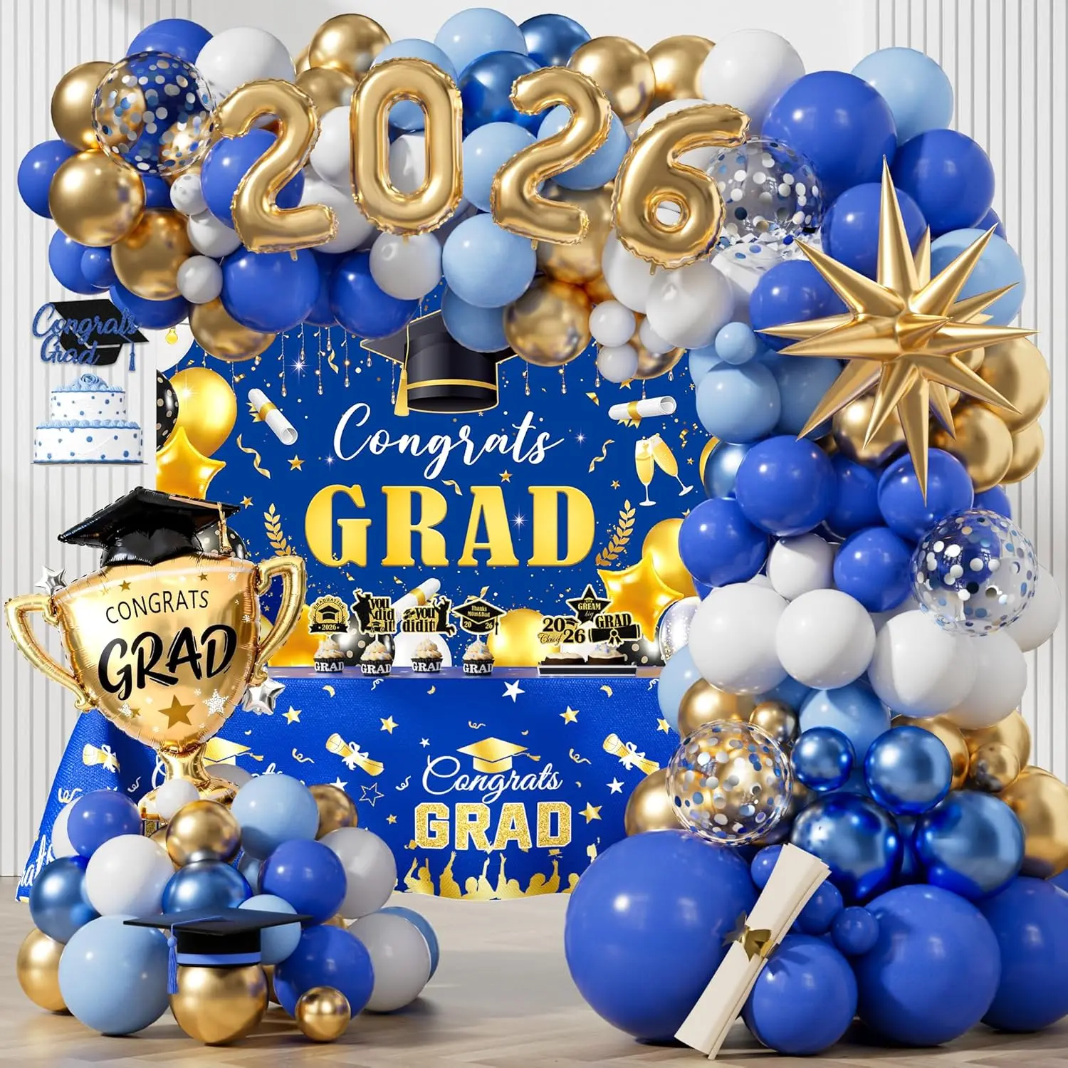 2026 Graduation Party Decorations, Class Of 2026 Party Supplies Kit, Red Congrats Grad Party Decor for Graduation Party 2026 Backdrop Balloon Garland Table