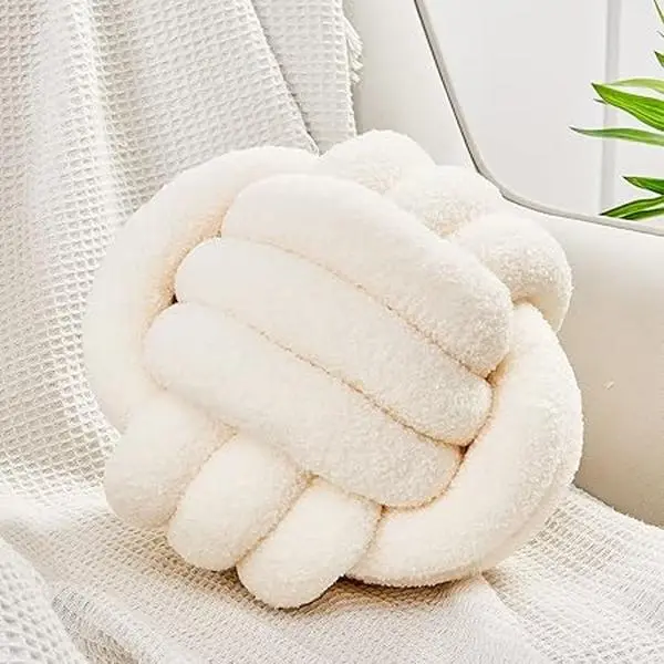 Knot Pillow Ball, Soft Home Decorative Pillows, Round Throw Pillow, Handmade Knotted Plush Pillow, Round Pillow Cushion