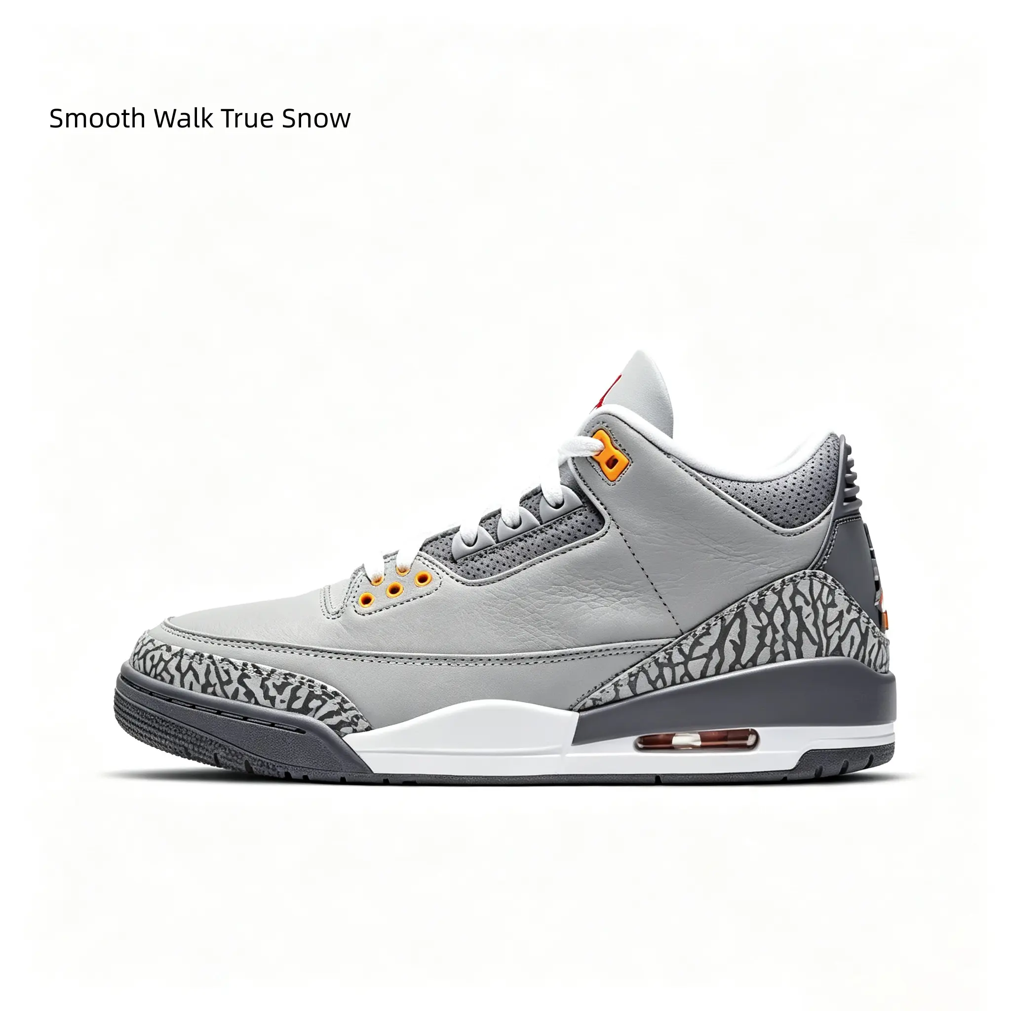 Light Grey Dark Grey & Orange Leather Crack Suede Retro Mid Top Sneakers Cushioned Casual Street Shoes