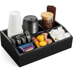 Black Countertop Coffee Station Organizer, Coffee Bar Accessories, Coffee Pod Holder Storage Basket for K Cup Sugar Tea