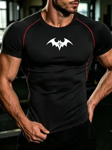 Men's Summer Y2K Cross Bat Print Fitness Short Sleeve, Comfortable Breathable Compression Top, Ideal for Outdoor Sports and Gym