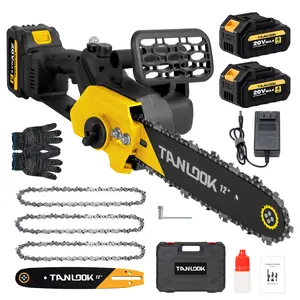 12 Inch Cordless Chainsaw 20V Max, Electric Chain Saw with 2 Batteries, Portable Handheld Wood Cutting Saw for Tree Trimming, Branch Pruning, Firewood Cutting, Garden, Farm, Yard Work, Outdoor Power Tools