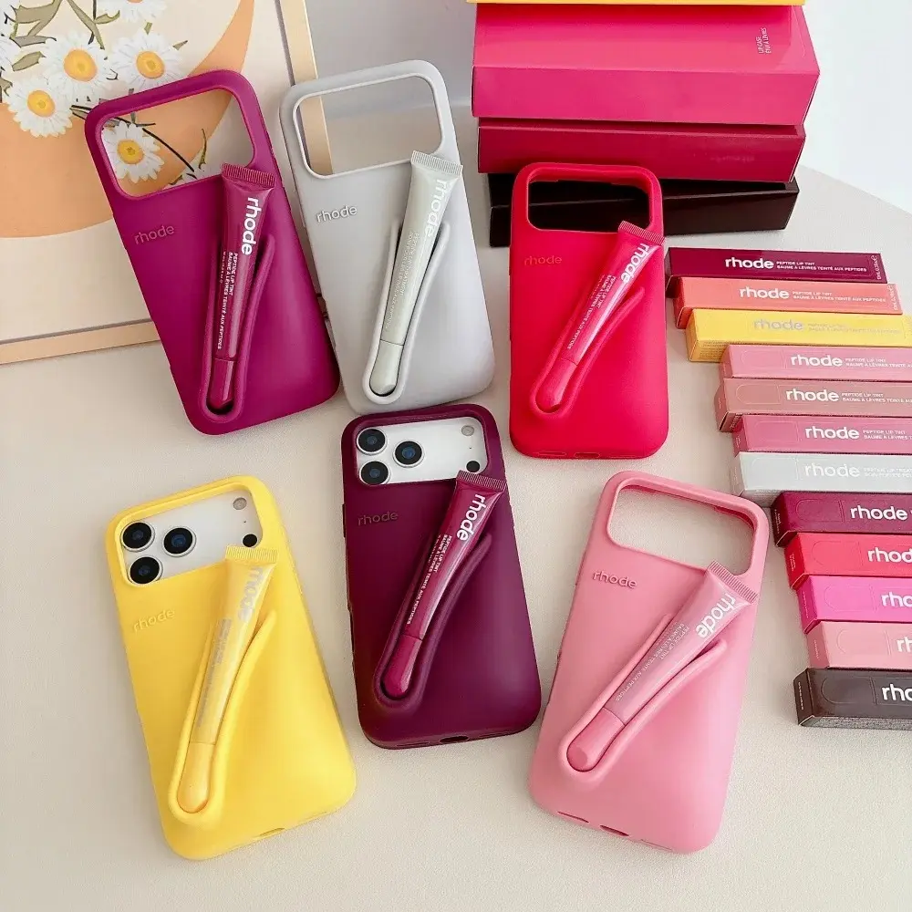 Rhode Lip Balm Holder Shockproof Phone Case for iPhone 11 12 13 14 15 16 17 Pro Max, Soft Silicone Protective Cover with Built in Lip Gloss Slot, Cute Everyday Aesthetic Case