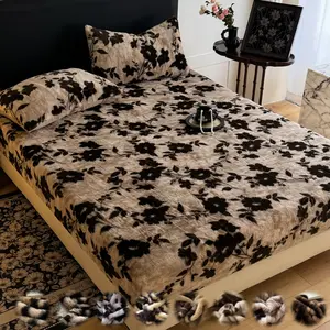 Luxury Faux Rabbit Fur Leopard Tiger Butterfly Bedding Set, Soft Warm Sheet and Pillowcase, All-Seasons, Bedroom Dorm Sofa Guest Room, Bed Sheets Set