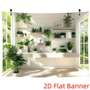 1PC,2D Flat Customize Backdrop Indoor Green Plants Themed Decorative Backdrop, Fresh Natural Style Room Decoration Tapestry, Home Balcony & Windowsill Scene Wall Hanging, Festival Decorative Wall Orn