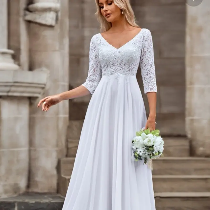 Long Sleeve Illusion Lace Wedding Dress with Full Satin Skirt Floor Length  Embroidered Floral Bodice High Neckline A Line Skirt Tailored Satin Belt -  TikTok Shop