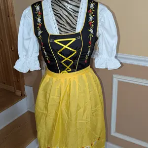 Dirndl World Dirndl Dress October Fest Women's Traditional Oktoberfest Costume yellow Cotton Blend Ruffled Braids Adjustable Apron Comfortable Fit