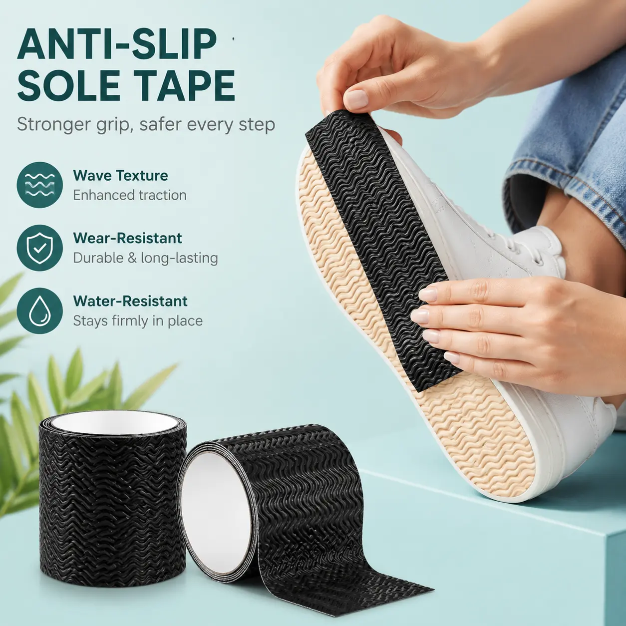 Shoe Bottom Rubber Protector Pads - Wavy Edge, Non-Slip, Self-Stick, Cut-to-Fit, Adhesive Back for Heels & Dress Shoes, Silent Walking, Indoor/Outdoor Use