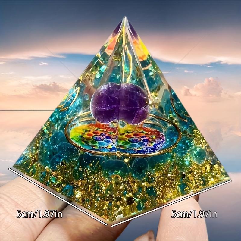 Opal & Blue Sand Orgone Pyramid – Feng Shui Crystal Healing for Living Room Energy Balance, Positive Chi Home Decor, Spiritual Gift for Housewarming Christmas