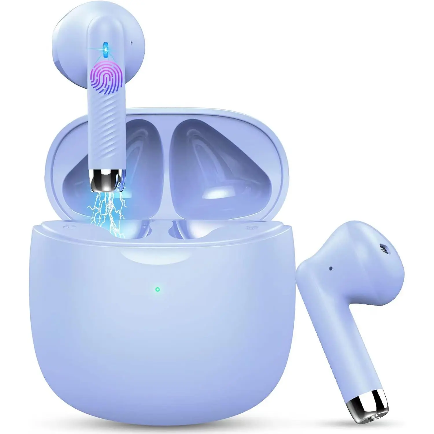 SQ-HPS022 Wireless Earbuds, Bluetooth 5.3 Headphones in Ear with Noise Cancelling Mic, Earbuds Stereo Bass, IP7 Waterproof Sports Earphones, 32H Playtime USB C Charging Ear Buds Purple for Android iOS