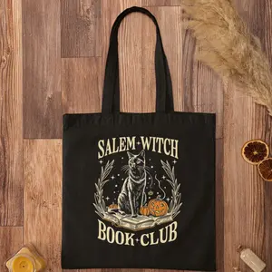 Salem Witch Book Club Halloween Tote Bag, Cotton Canvas Shopping Bag, Literary Tote, Halloween Gift, Witch Coven Tote, Book Lover Bag, Witchy Vibes, Spooky Season fall totes wine bags