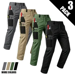 3-pack men’s multi-pocket wear-resistant tactical cargo pants, rip-resistant straight-leg work pants, outdoor multifunctional tool storage pants