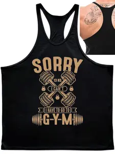 Men's Funny Gym Training Tank Top, Sports Vest, Weightlifting Graphic Sleeveless Sporty T-Shirt, Loose-Fitting Workout Wear, Casual Fitness Tee