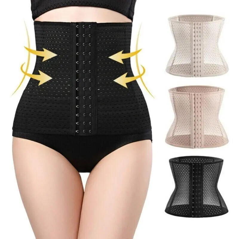 Women's Printed Mesh Fajas Waist Trainer, High Waisted Tummy Control Shapewear with Steel Boning and 6-Row Hooks, Print