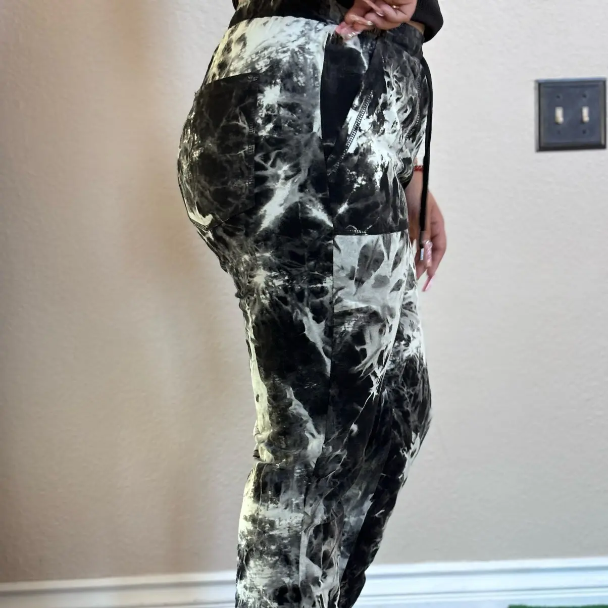 Black and White Marble Sweat Pants for Women