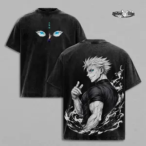 Satoru Gojo Jujutsu Kaisen T-Shirt & Hoodie – Vintage Washed Oversized Heavy Cotton Anime Graphic, Six Eyes Sorcerer Edition, Retro Unisex Streetwear