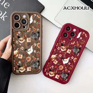 Soft Case for iPhone 17 16 E Pro Max 15 Plus 14 13 12 11 XS XR Chickens and Flowers Printed TPU Rubber Full Lens Guard Protective Cover