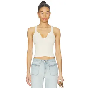 RE/DONE V Cut Ribbed Tank Top in Vintage Ivory