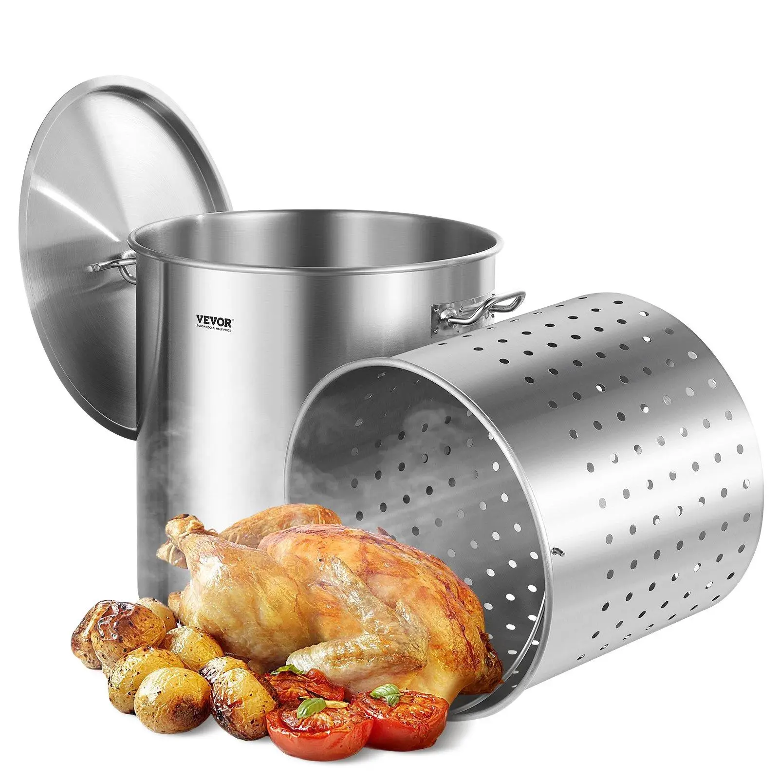 84QT Stainless Steel Stockpot Cooking Kitchen Sauce Pot with Basket Lid Handle 84QT Stainless Steel Stockpot Cooking Kitchen Sauce Pot with Basket Lid Handle