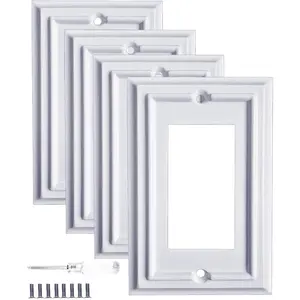 Pure White Decorative Outlet Covers Wall Plates,  Fiber Light  Covers,  Material Electric Receptacle  Plate Outlet Cover of various styles (1 Gang Decorator 4 Pack)