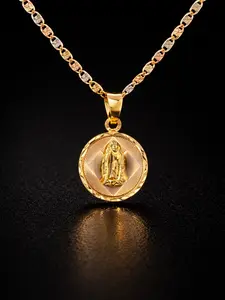 Virgen de Guadalupe Necklace Tri Color 14k Gold for Womens Girls