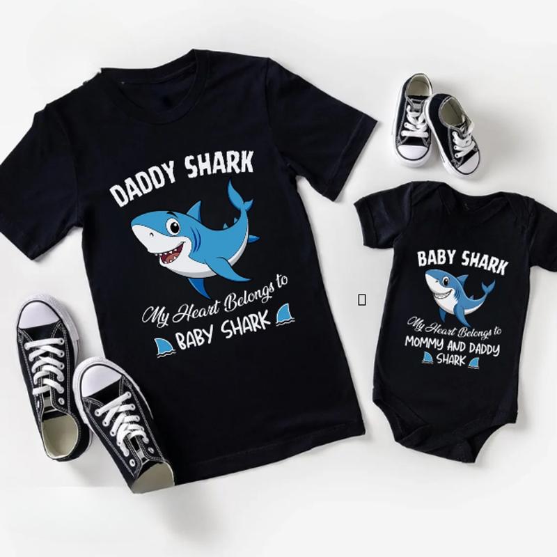 Shark Family T-Shirts, Mommy Shark Shirt, Baby Shark, Daddy Shark Tee, Daddy And Son Matching Shirt, Family Matching Outfits, Daddy And Me Womenswear Apparel Flash Sale T-Shirt Trio