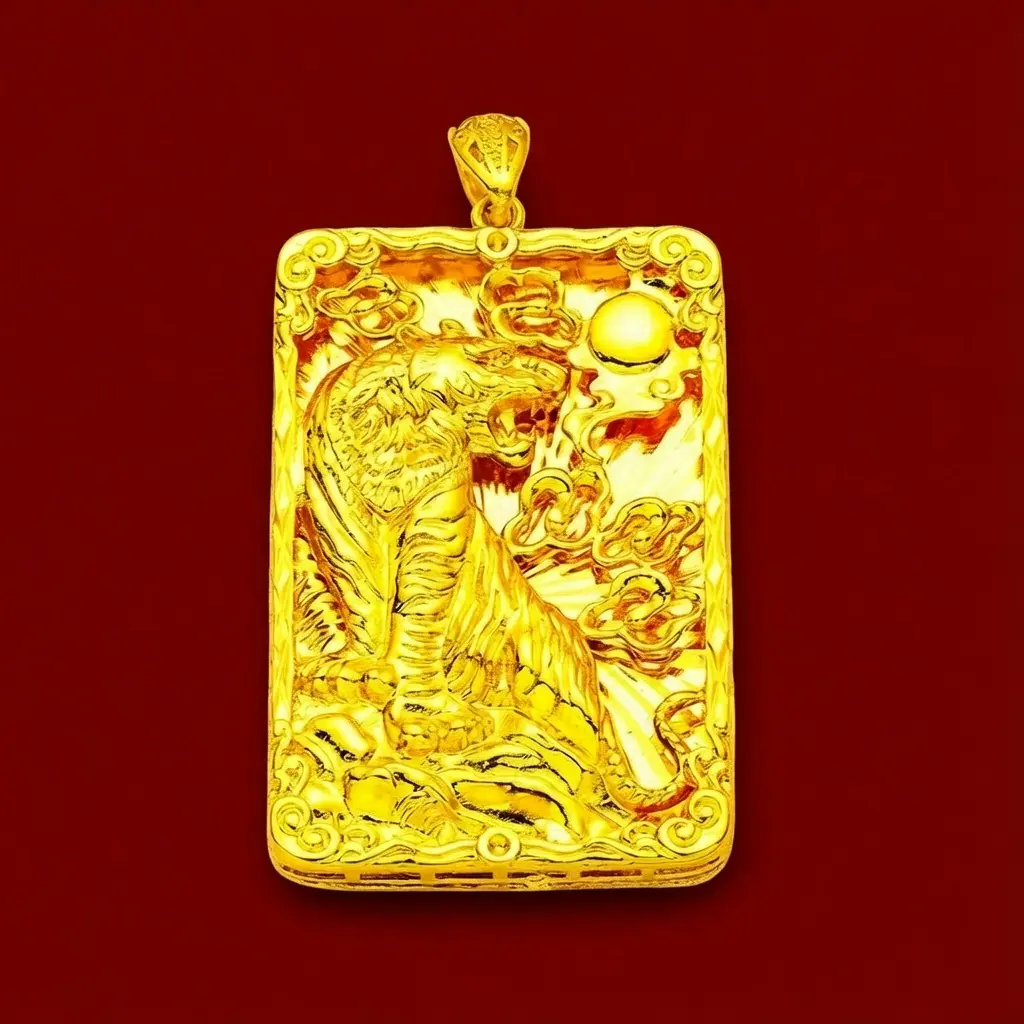 Zodiac Tiger Pendant Square Pendant Large Pendant Live Streaming Dropshipping Gold Jewelry Tiger Pendant
