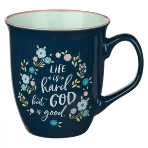 God is Good Navy Floral Ceramic Coffee Mug outdoorfun