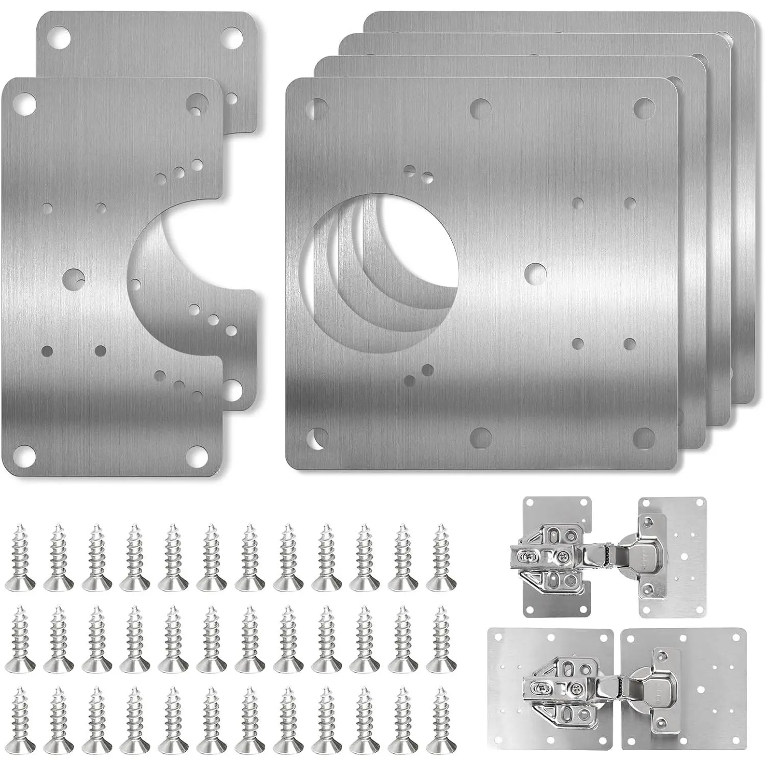 Cabinet Hinges Repair Plate, 6 count Stainless Steel Cabinet Door Hinge Repair Replacement Kit with Mounting Screws, Hinges Fixing Plate Brackets for Kitchen Bathroom Cupboard Door