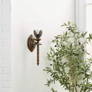 Leaf Brown Metal Candle Indoor Outdoor Wall Sconce with Twisted Base