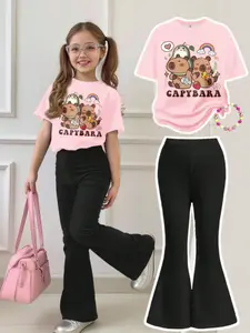 Teenage Girls Casual Loose Fit Watermelon Short Sleeve T-Shirt and Bell Bottom Pants Fashion Clothes Set, Summer for Ages 13-18