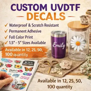 UV DTF Custom Stickers & Decals | Waterproof Logo Transfers for Cups Glass Packaging