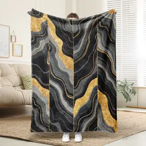 1 Comfortable Abstract Line Art Design Flannel Blanket, Soft Printed Cooling Blanket, 100% Polyester Fiber, Perfect Gift For Family And Friends