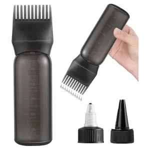 Root Comb Applicator Bottle Oil Applicator for Hair Dye Hair Oiling Bottle with 2 Type Caps and Graduated Scale, 6 Ounce