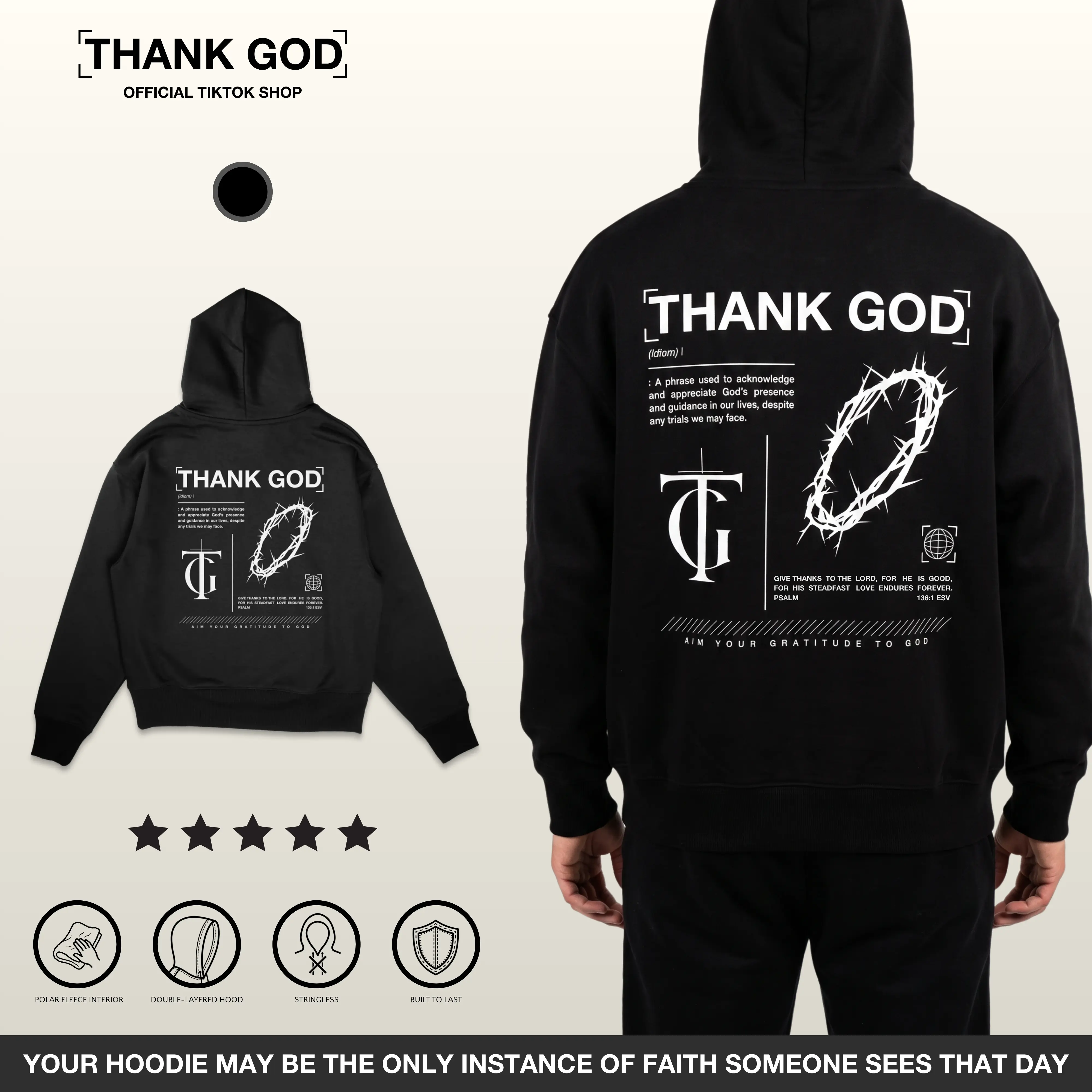 Thank God | Redefine Hoodie | Unisex Oversized Heavyweight Pre Shrunk Stringless Christian Fleece Pullover