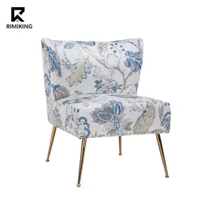 RIMIKINGRIMIKING Modern Upholstered Accent Chair with Floral Fabric, Curved Back, Thick Sponge Seat, and Gold Metal Legs