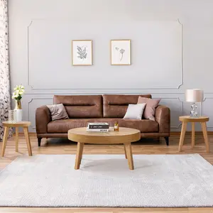 PieDle Farmhouse Round Coffee Table Set of 3, Boho Sofa Side Nesting Tables End Table Set with Wood Natural Finish for Living Room, Bedroom, Home Office