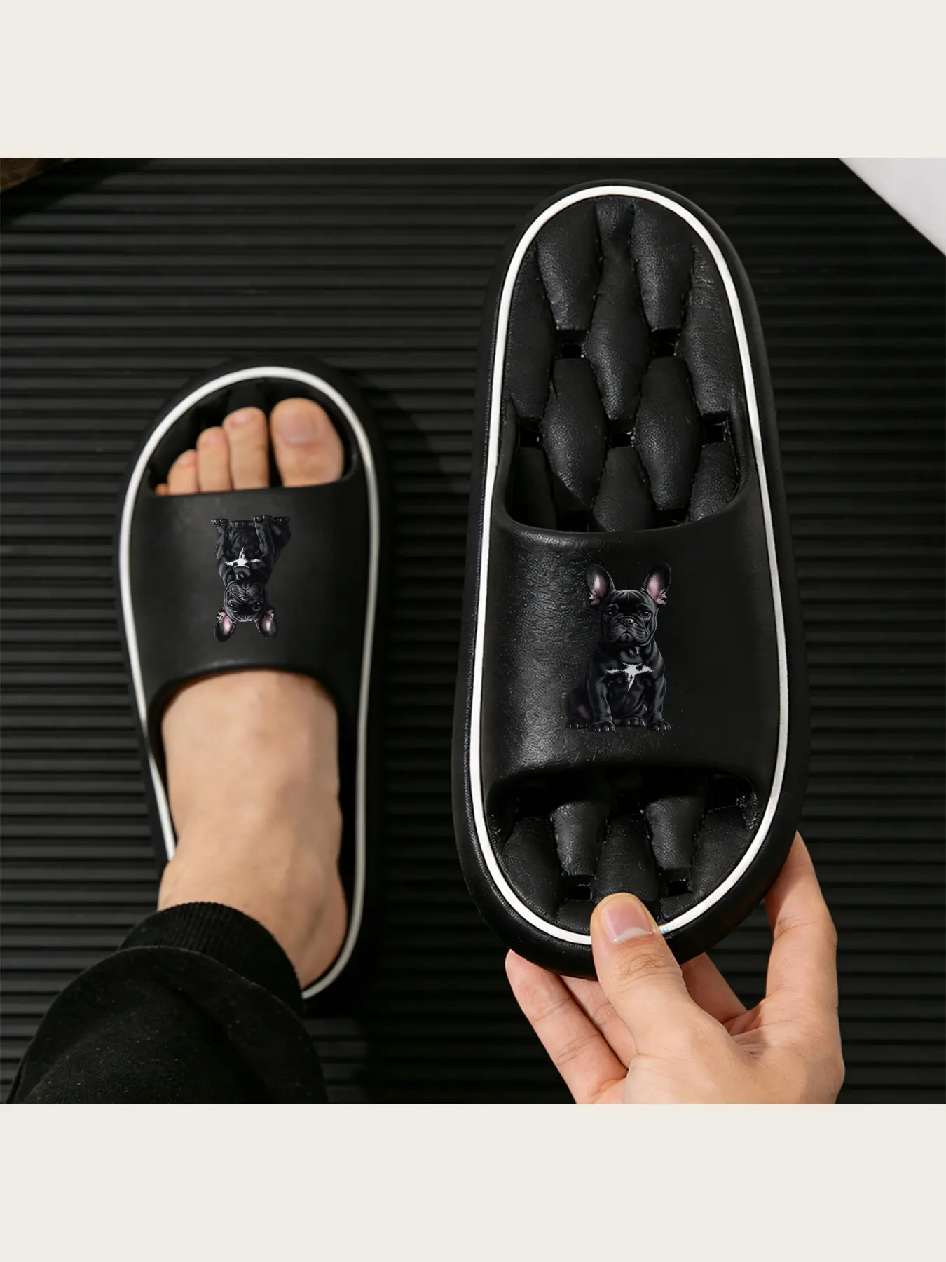 French Bulldog Puppy Print Slippers Cute Black Dog Design Comfortable Indoor Shoes Soft Sole House Slippers for Women Men Animal Lovers Non-Slip Warm Footwear Adorable Pet Themed Slippers