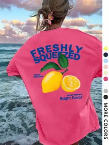 Women's Lemon Graphic Print Round Neck Tee, Fashion Casual Short Sleeve T-shirt for Daily Wear, Ladies Clothes for All Seasons